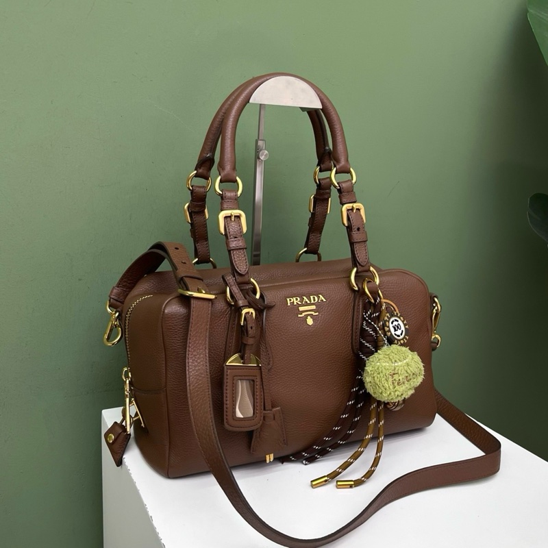 Prada普拉達焦糖保齡球包-0