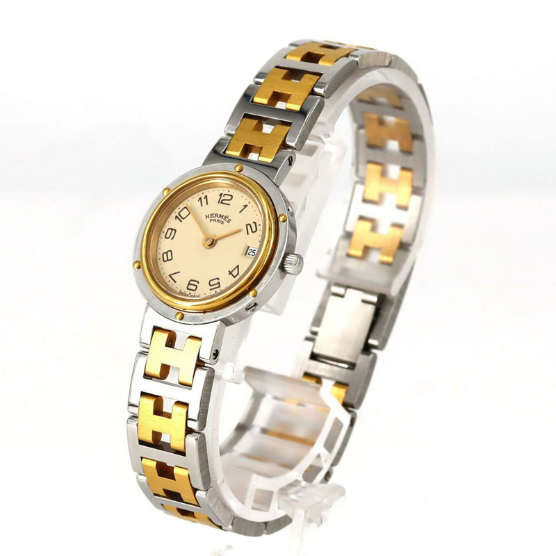 愛馬仕 Clipper 雙色不鏽鋼 x 黃色石英錶-1