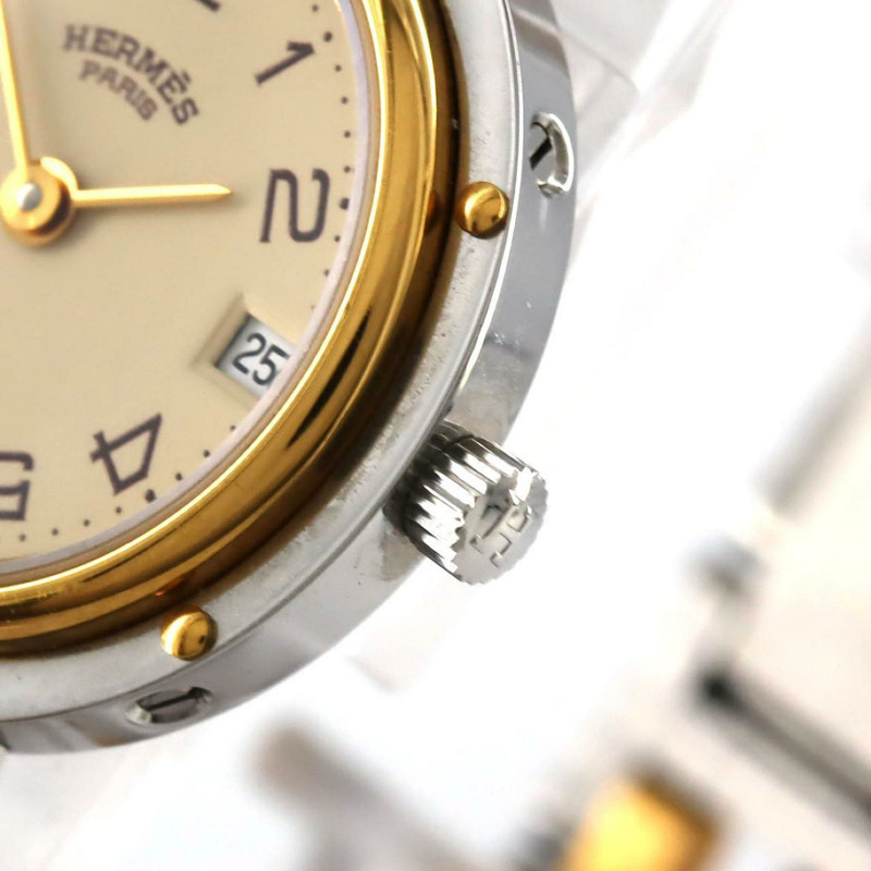 愛馬仕 Clipper 雙色不鏽鋼 x 黃色石英錶-2