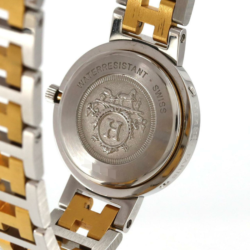 愛馬仕 Clipper 雙色不鏽鋼 x 黃色石英錶-4