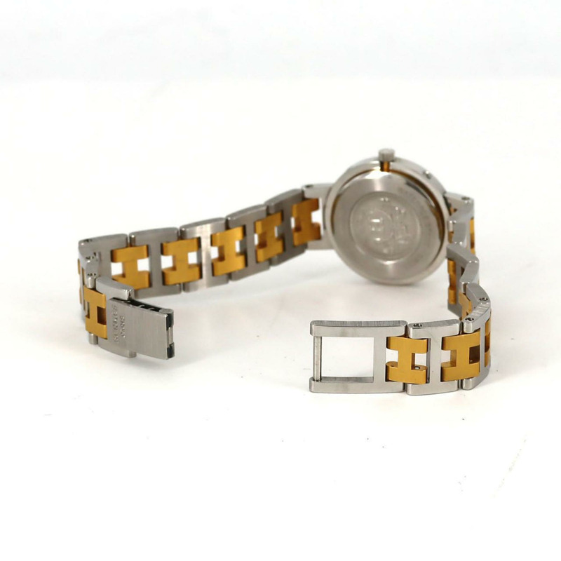 愛馬仕 Clipper 雙色不鏽鋼 x 黃色石英錶-5