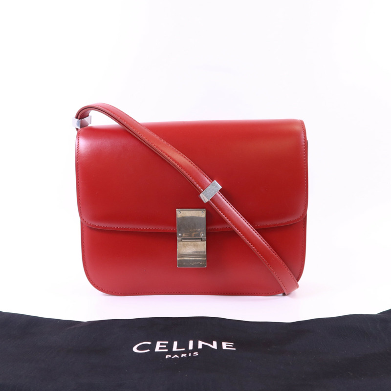 CELINE 牛皮皮革Classic Box銀扣肩背袋-22