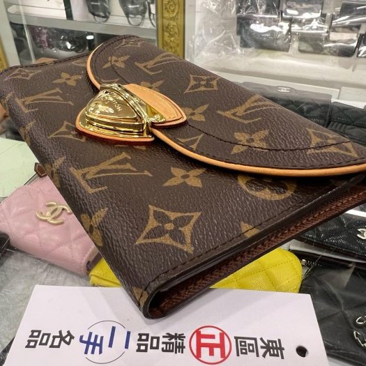 東區正精品㊣LOUIS VUITTON LV M60123 字紋曼哈頓三折釦子長夾 RA1697-8