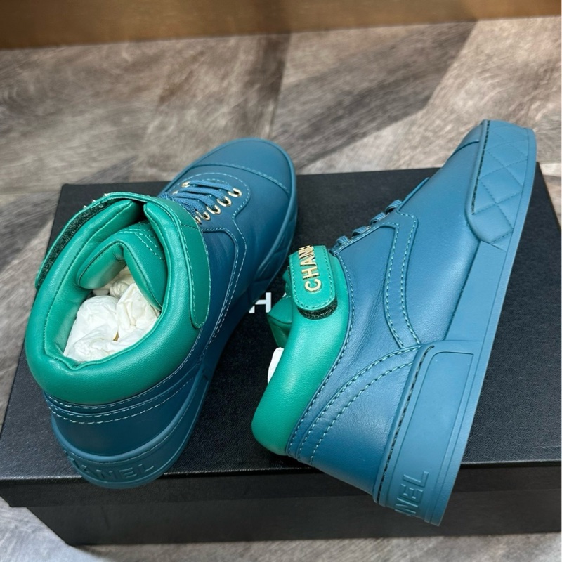全新 Chanel 香奈兒 全皮高幫板鞋 吸睛藍色拼色 35碼-2