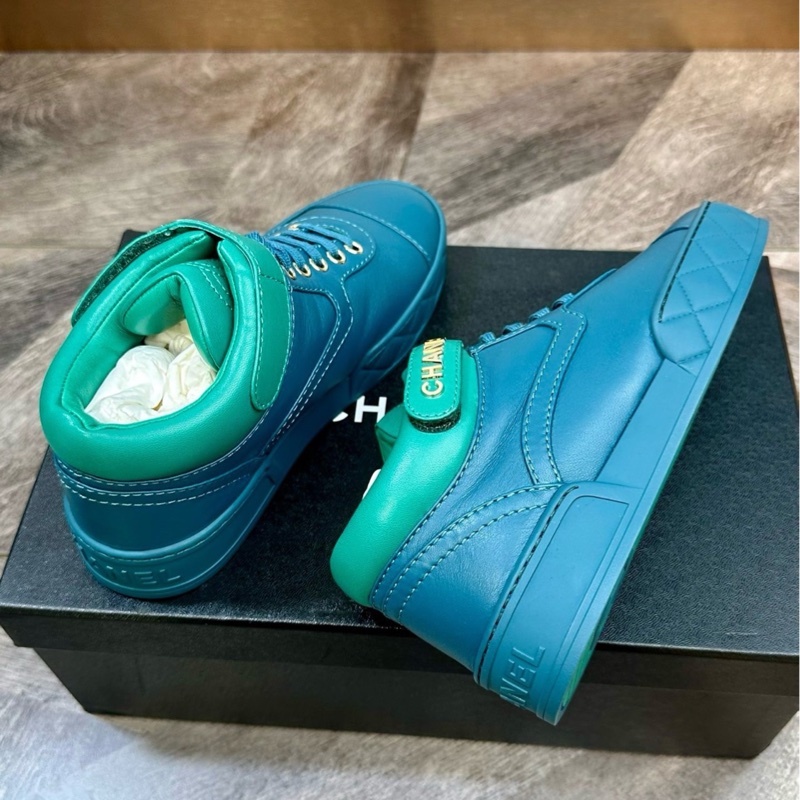 全新 Chanel 香奈兒 全皮高幫板鞋 吸睛藍色拼色 35碼-4