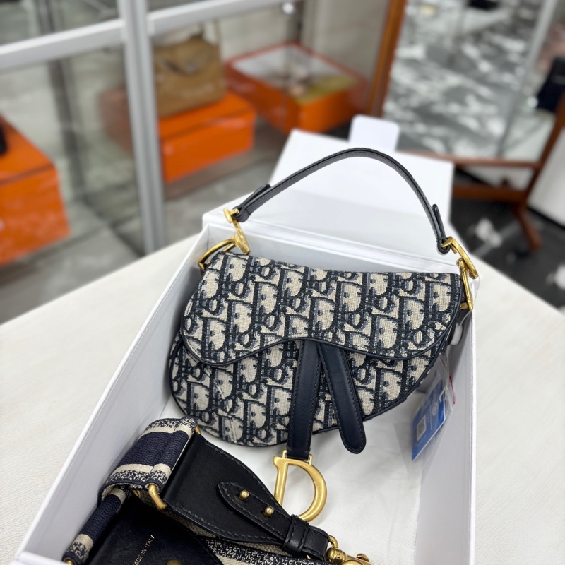 Dior藍金老花馬鞍包小號-0