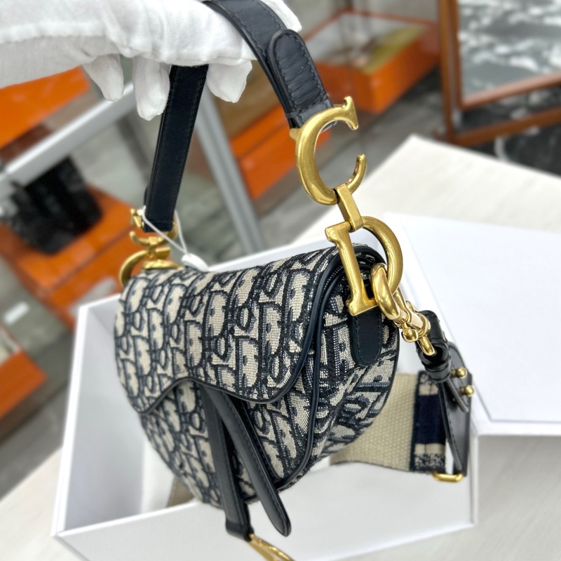 Dior藍金老花馬鞍包小號-1