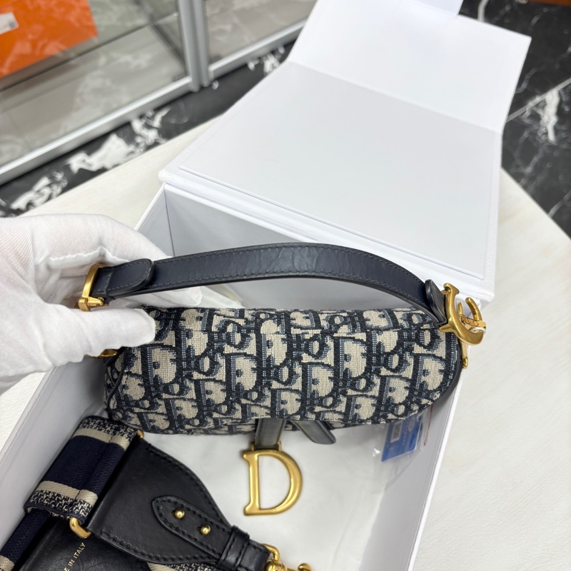 Dior藍金老花馬鞍包小號-3