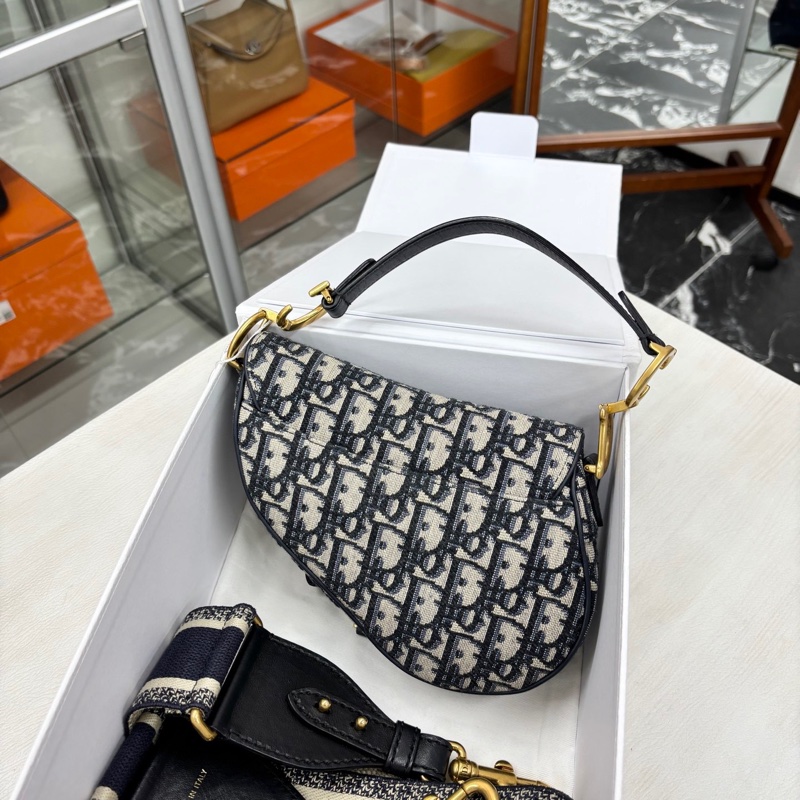 Dior藍金老花馬鞍包小號-4