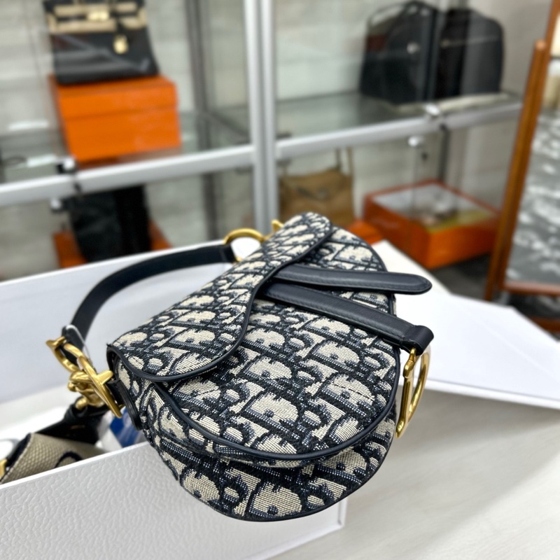 Dior藍金老花馬鞍包小號-5