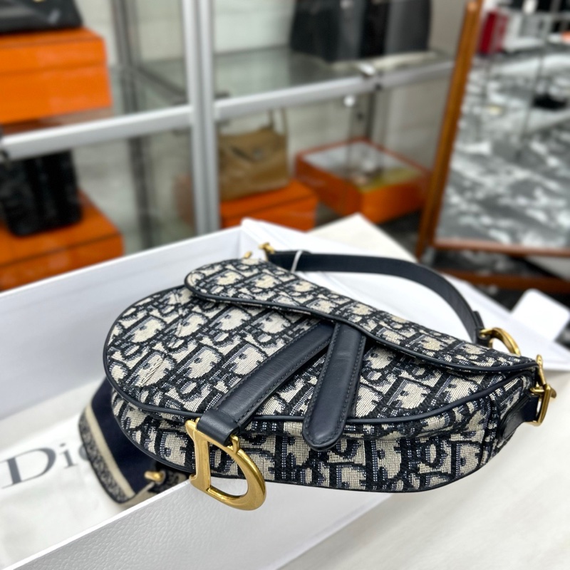 Dior藍金老花馬鞍包小號-6
