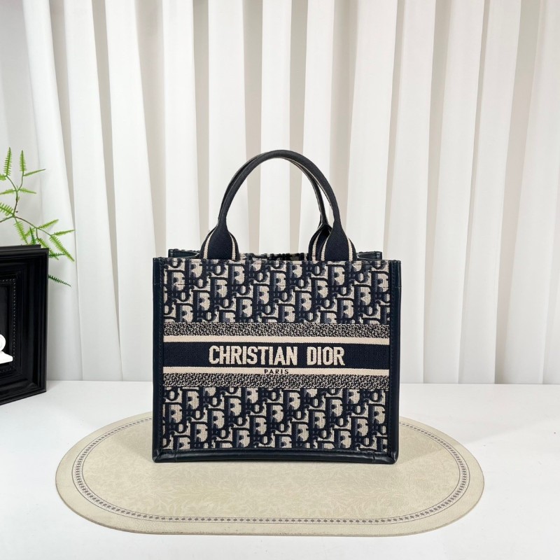 DIOR迪奧  Booktote藍色老花刺繡拼皮托特包手提斜挎包 內裡整潔 容量大 外出日常都適合-0