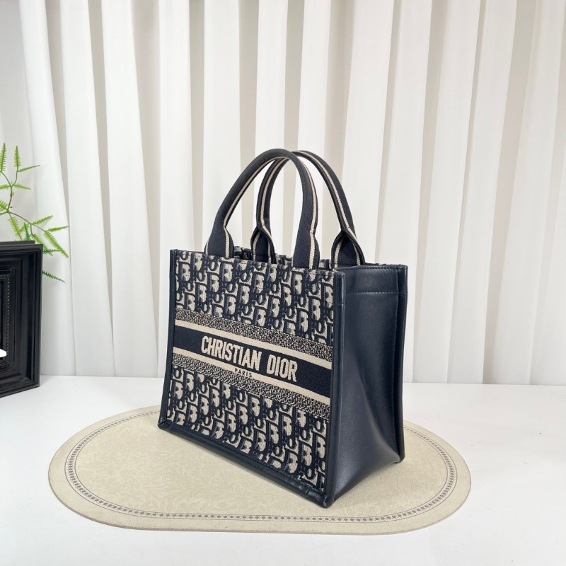 DIOR迪奧  Booktote藍色老花刺繡拼皮托特包手提斜挎包 內裡整潔 容量大 外出日常都適合-3