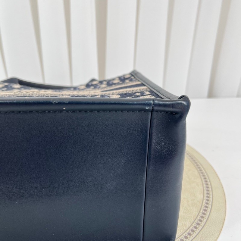 DIOR迪奧  Booktote藍色老花刺繡拼皮托特包手提斜挎包 內裡整潔 容量大 外出日常都適合-12
