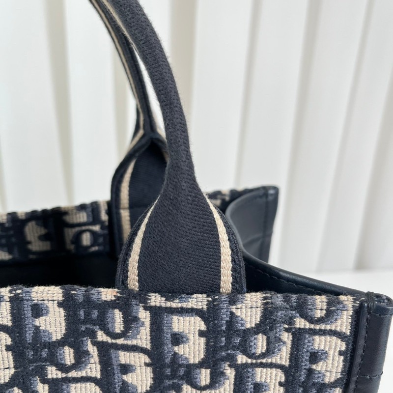 DIOR迪奧  Booktote藍色老花刺繡拼皮托特包手提斜挎包 內裡整潔 容量大 外出日常都適合-21