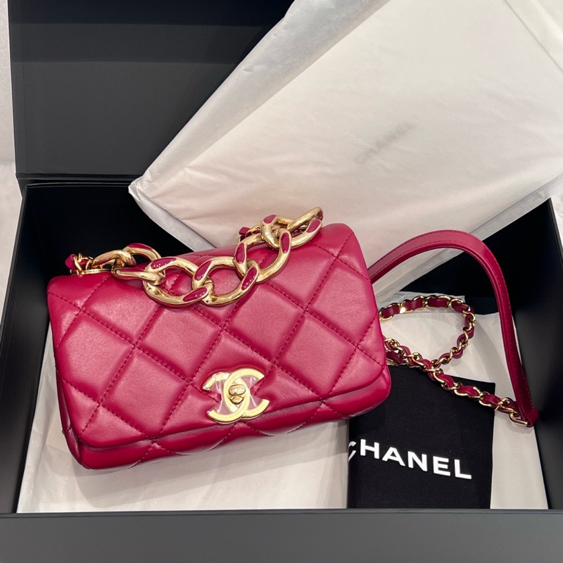 Chanel 22A酒紅粗鏈條風琴包-0