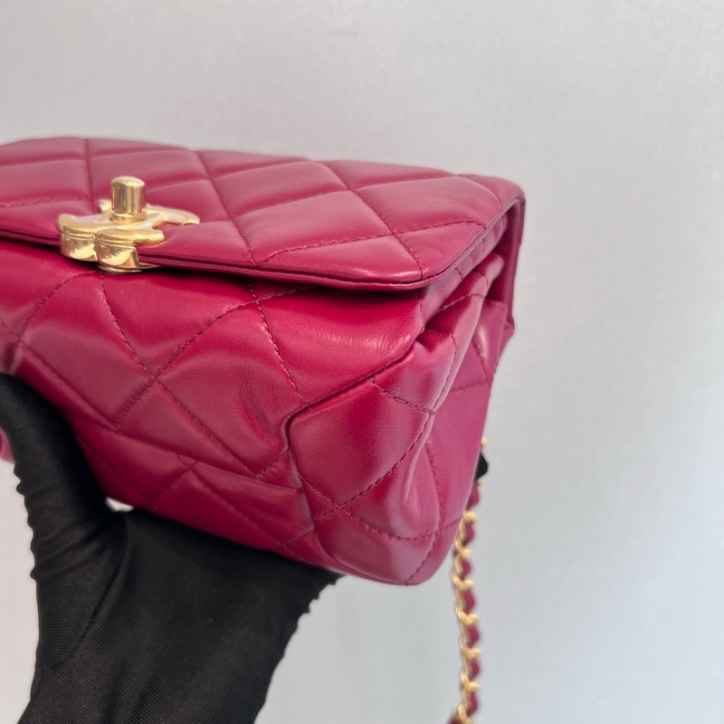 Chanel 22A酒紅粗鏈條風琴包-2