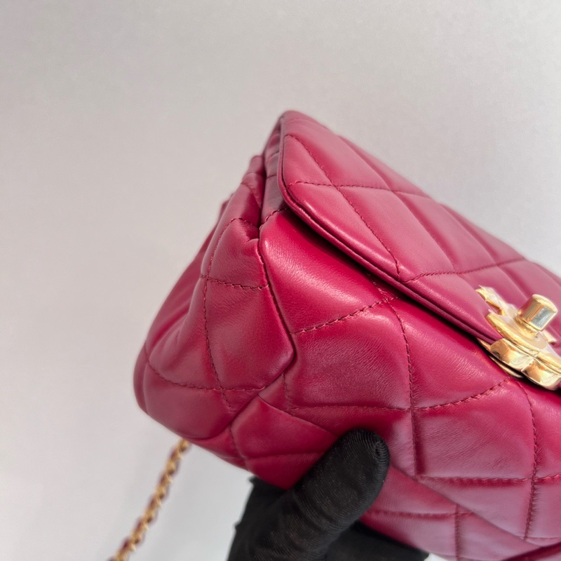 Chanel 22A酒紅粗鏈條風琴包-5