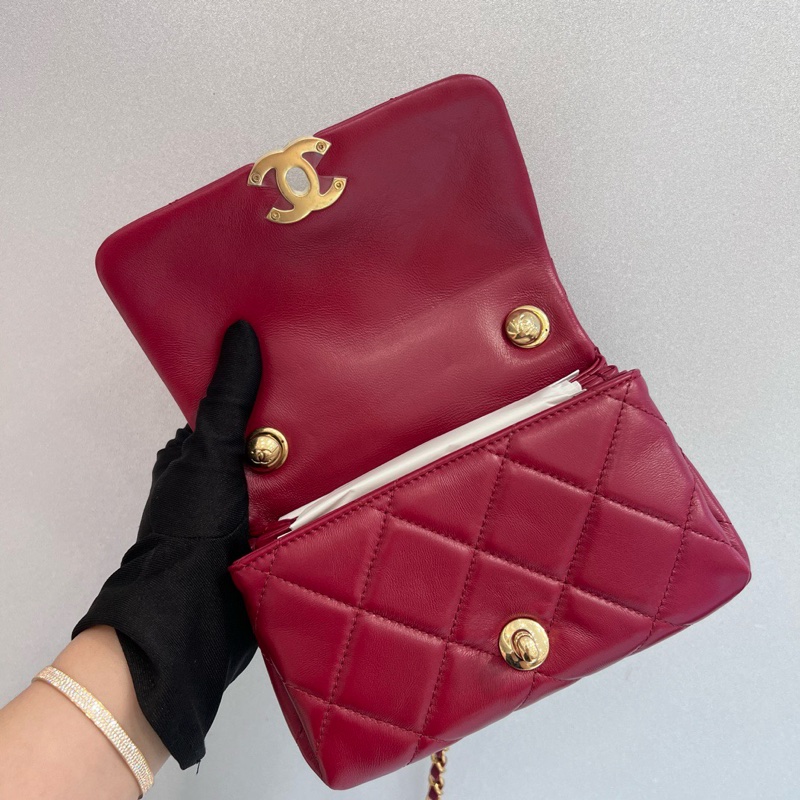 Chanel 22A酒紅粗鏈條風琴包-6