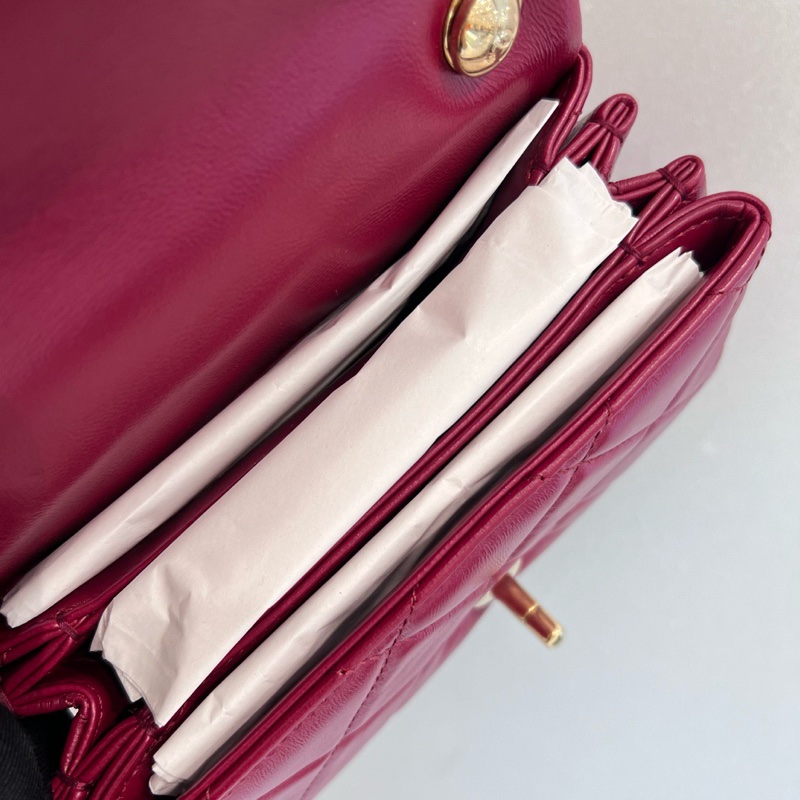 Chanel 22A酒紅粗鏈條風琴包-7