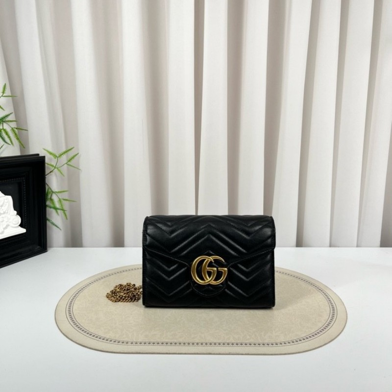 zzz Gucci古馳 marmont馬蒙woc黑金鏈條包 內裡有隔層 卡位多 容量合適 大小正好 高級有質感-5