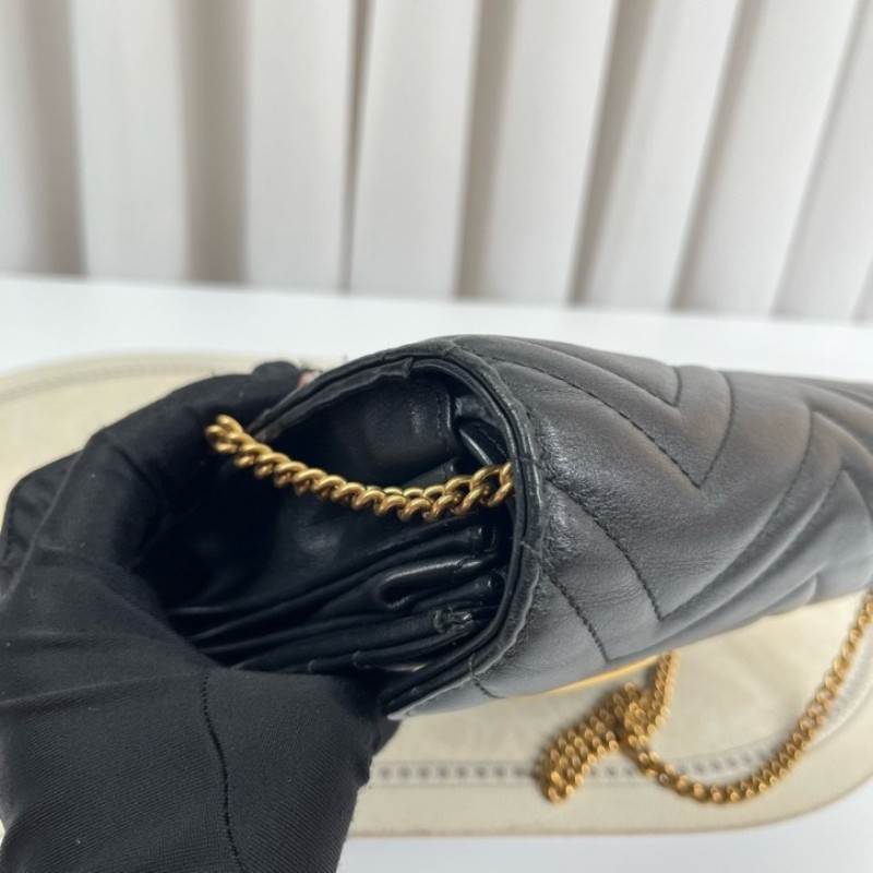 zzz Gucci古馳 marmont馬蒙woc黑金鏈條包 內裡有隔層 卡位多 容量合適 大小正好 高級有質感-8
