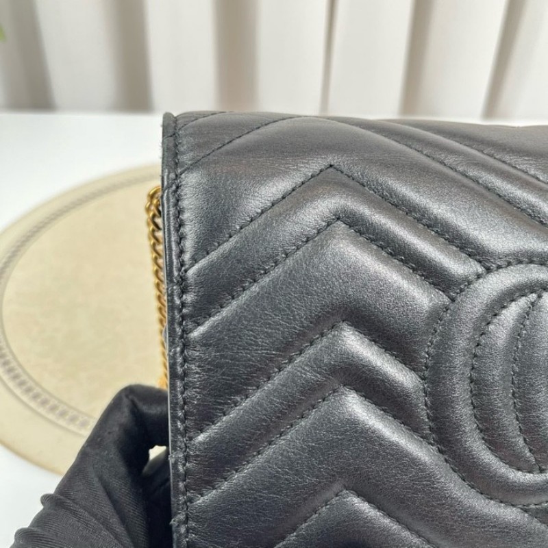 zzz Gucci古馳 marmont馬蒙woc黑金鏈條包 內裡有隔層 卡位多 容量合適 大小正好 高級有質感-9