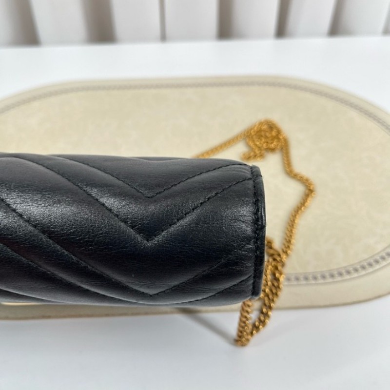 zzz Gucci古馳 marmont馬蒙woc黑金鏈條包 內裡有隔層 卡位多 容量合適 大小正好 高級有質感-11