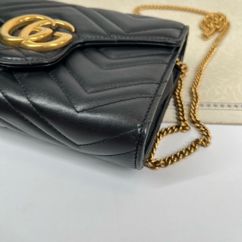 zzz Gucci古馳 marmont馬蒙woc黑金鏈條包 內裡有隔層 卡位多 容量合適 大小正好 高級有質感-13