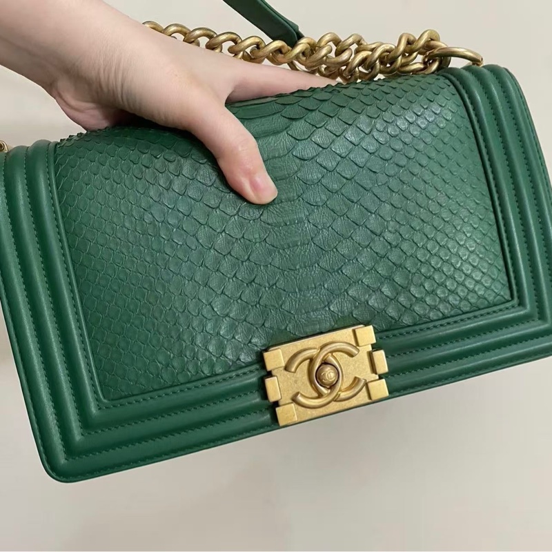 Chanel綠金蛇皮Leboy中號-0