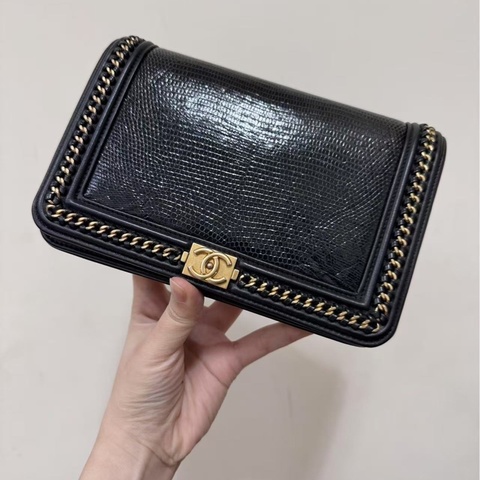 Chanel黑金蜥蜴皮滾邊WOC