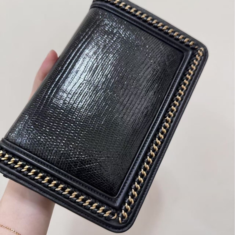 Chanel黑金蜥蜴皮滾邊WOC-1