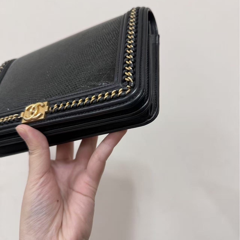 Chanel黑金蜥蜴皮滾邊WOC-3