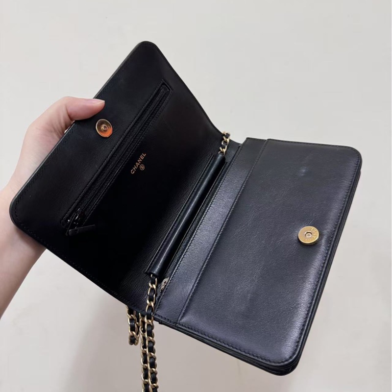 Chanel黑金蜥蜴皮滾邊WOC-4