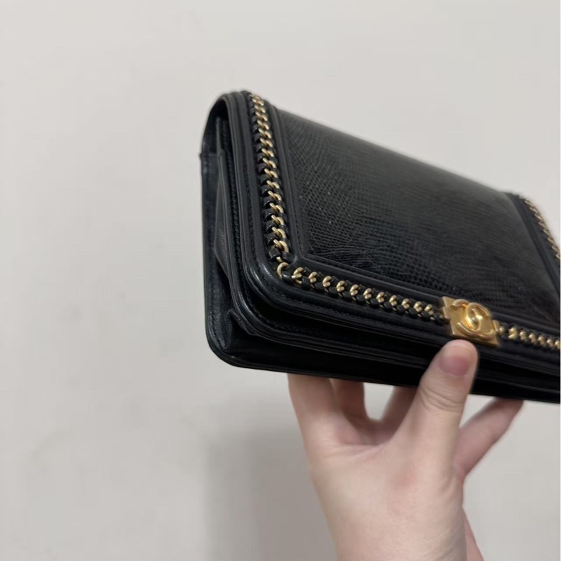 Chanel黑金蜥蜴皮滾邊WOC-5