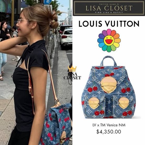 LVxTM 村上隆 限量版 微笑櫻桃刺繡牛仔後背包 m13679
