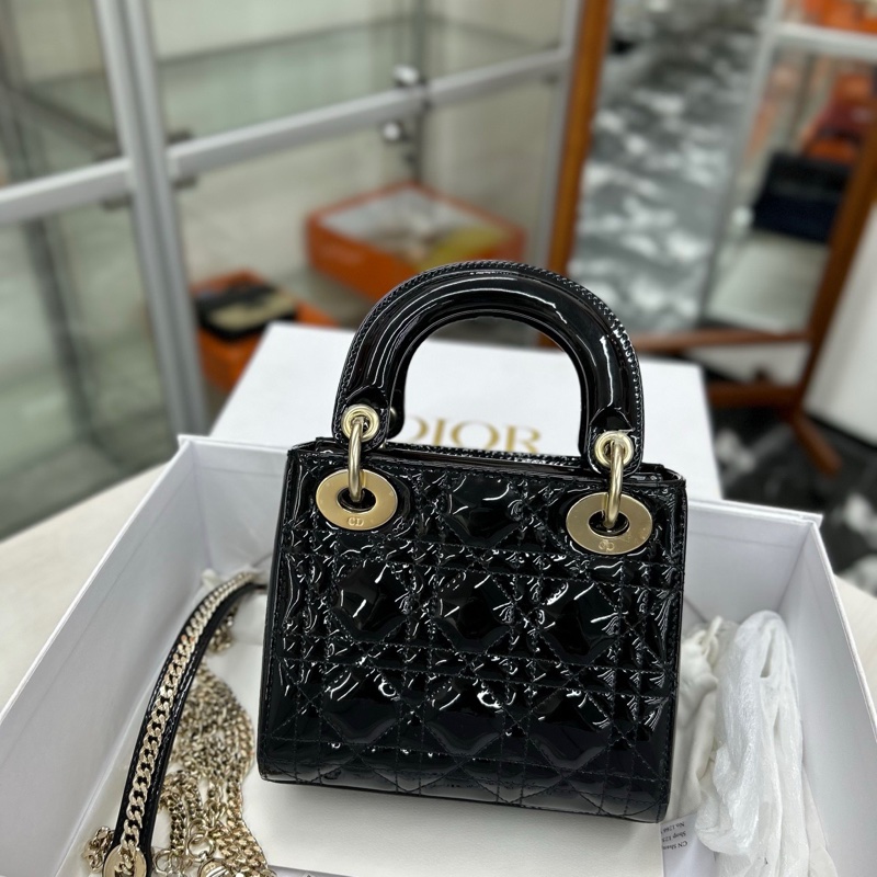 Dior黑金漆皮三格戴妃-1