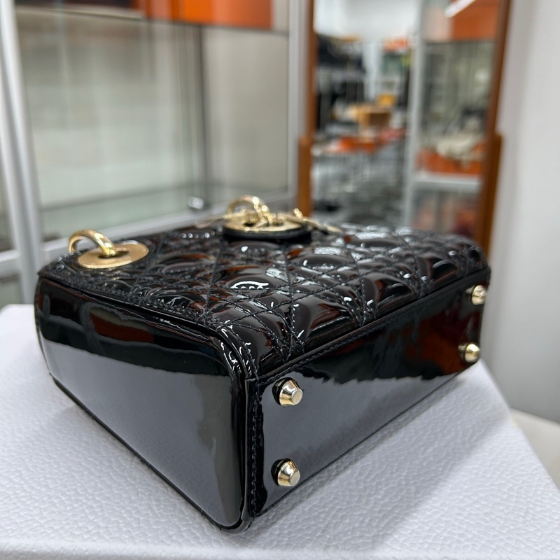 Dior黑金漆皮三格戴妃-6