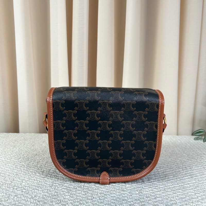 Celine賽琳凱旋門老花馬鞍包 經典Folco系列 黑棕配色 五金亮 肩帶可調節 單肩斜挎都可以 容量日常通勤、逛街都很實用-1