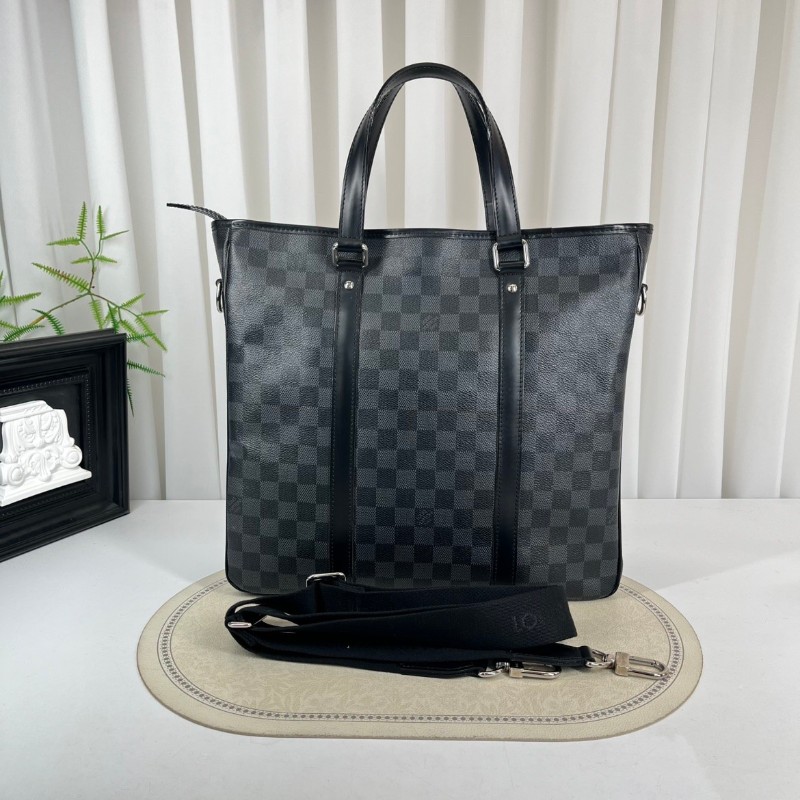 LV路易威登  黑灰棋盤格豎版公文包手提包 容量大 適合短途出差旅行-6