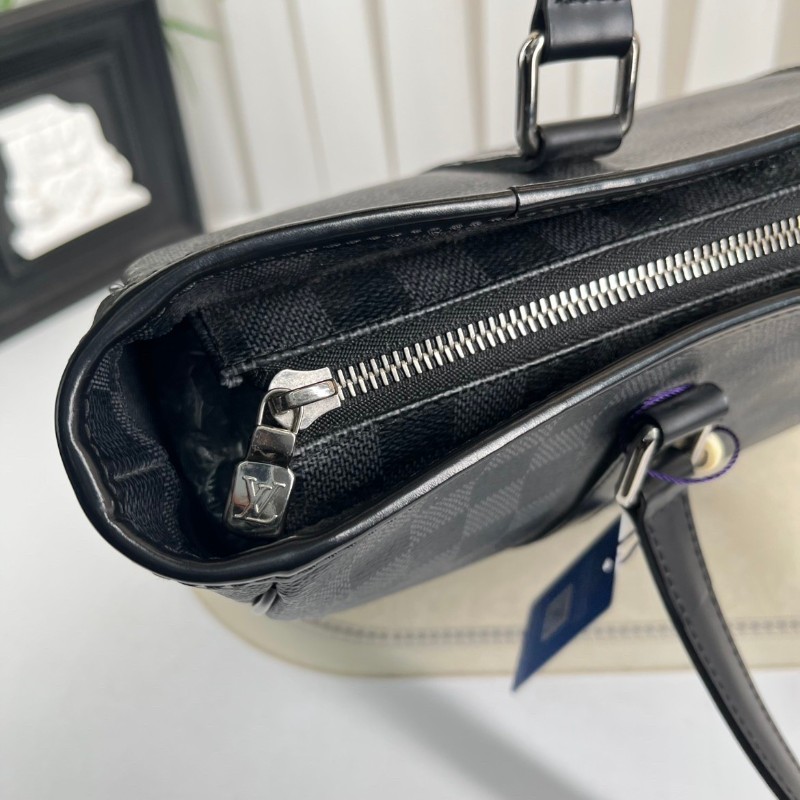 LV路易威登  黑灰棋盤格豎版公文包手提包 容量大 適合短途出差旅行-19