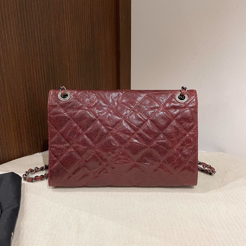 Chanel香奈兒 荔枝皮牛皮復古銀扣焦糖色 單蓋CF 孟買單肩斜挎包-1