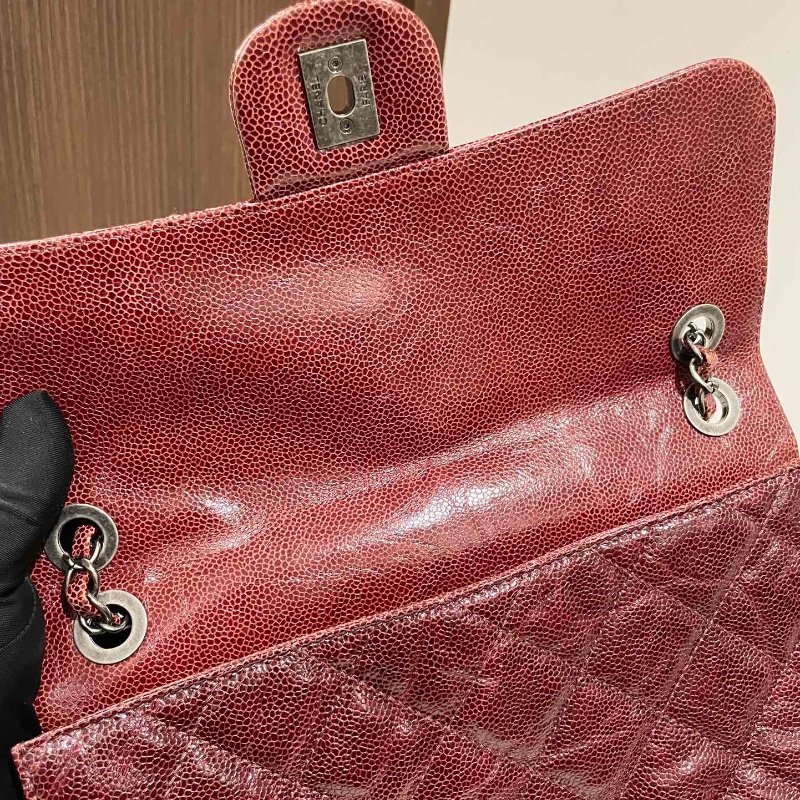 Chanel香奈兒 荔枝皮牛皮復古銀扣焦糖色 單蓋CF 孟買單肩斜挎包-6