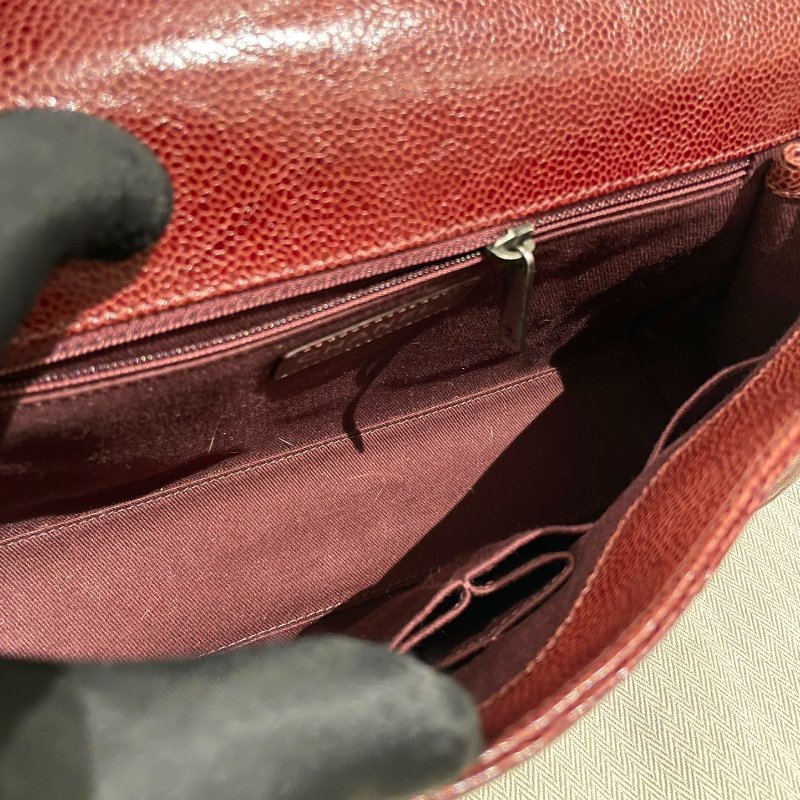 Chanel香奈兒 荔枝皮牛皮復古銀扣焦糖色 單蓋CF 孟買單肩斜挎包-7