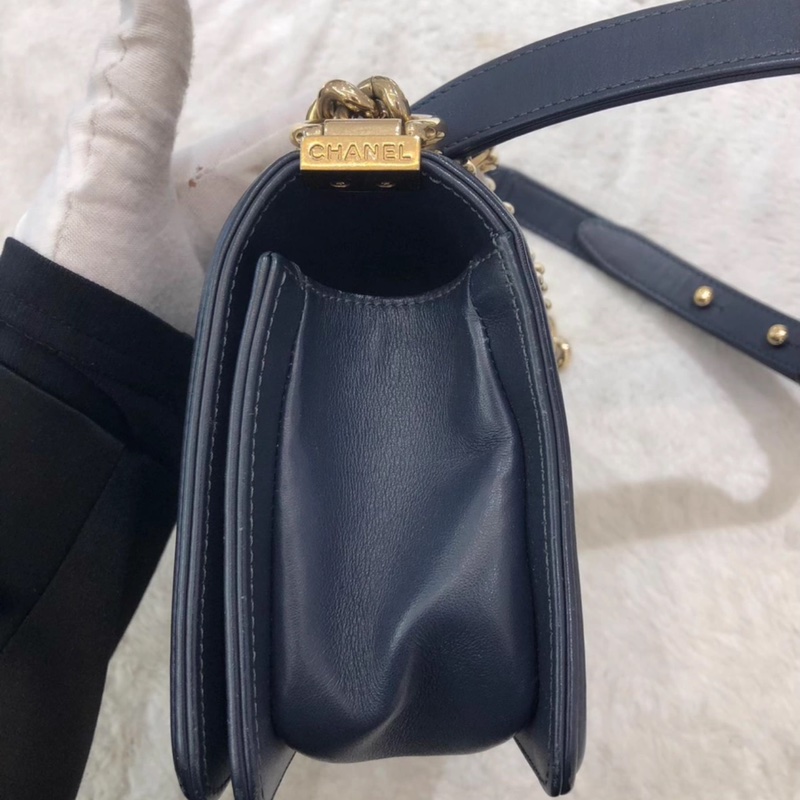 香奈兒小號LEBOY 海軍籃搭金色五金-1