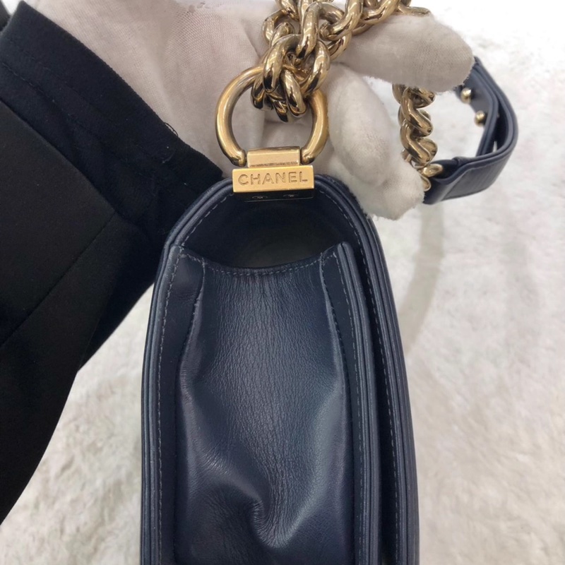 香奈兒小號LEBOY 海軍籃搭金色五金-3