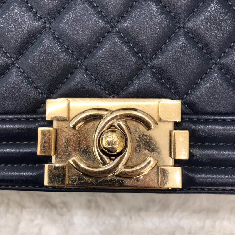 香奈兒小號LEBOY 海軍籃搭金色五金-5