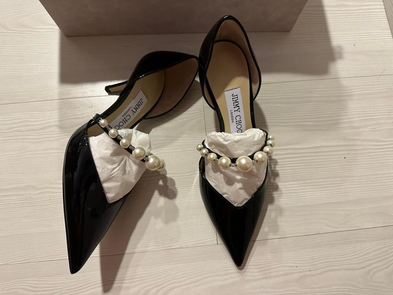 全新JIMMY CHOO珍珠裝飾黑色漆皮高跟鞋35.5-2
