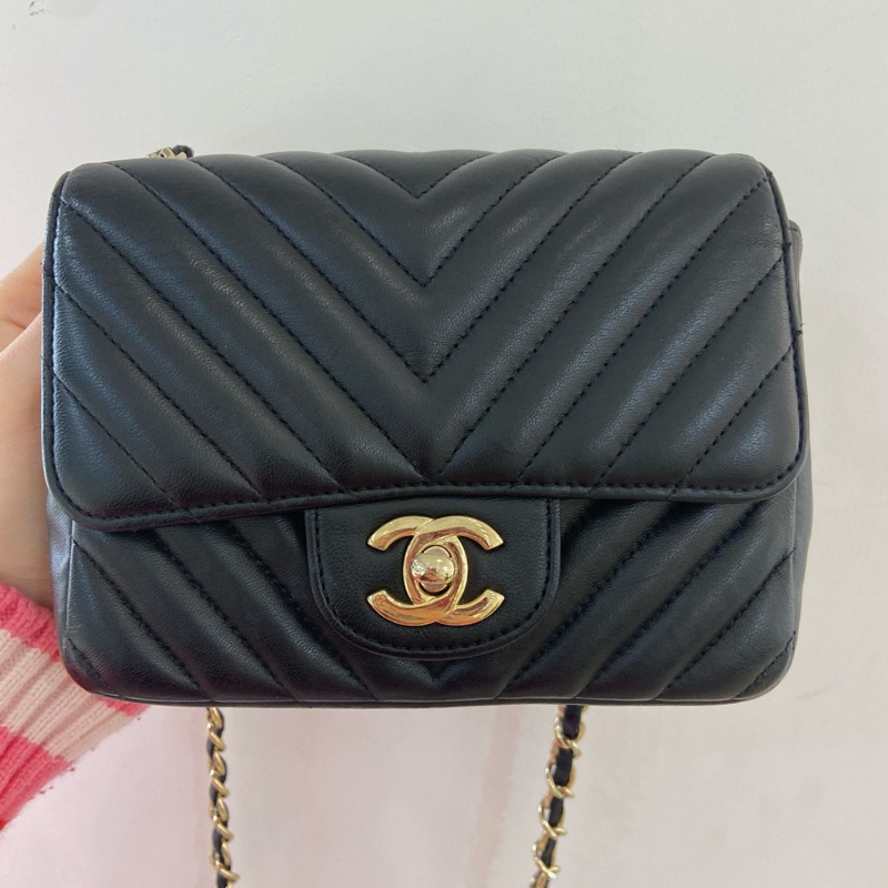 CHANEL MINI SQUARE 17cm 黑金-0
