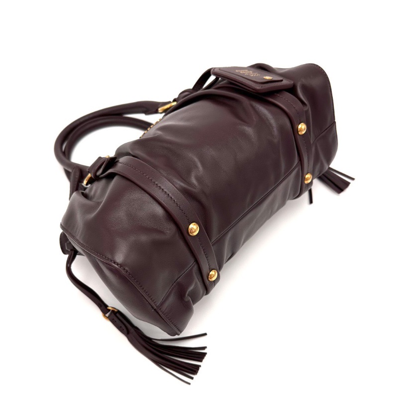 MIUMIU 暗紅色金扣 Joie手提斜背機車包29*21*11 全新閒置配件盒子塵袋-5